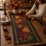 Quilted Autumn Maple Leaf Table Runner, Rustic Fall Thanksgiving Decor - Image 2