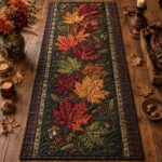 Quilted Autumn Maple Leaf Table Runner, Rustic Fall Thanksgiving Decor