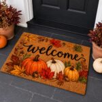 Fall Pumpkin Doormat Autumn Leaves Welcome Entrance Rug – Thanksgiving Porch Decor - Image 4