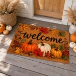 Fall Pumpkin Doormat Autumn Leaves Welcome Entrance Rug – Thanksgiving Porch Decor - Image 3