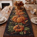 Harvest Pumpkin Quilted Table Runner Fall Leaves Decor, Thanksgiving Tablet - Image 3