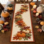 Cascading Maple Leaves Pumpkins Quilted Table Runner, Thanksgiving