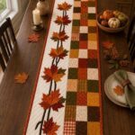 Fall Quilted Table Runner, Autumn Maple Leaf Runner, Patchwork Thanksgiving Table Decor, Farmhouse Dining Decor