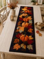 Fall Pumpkin Table Runner, Quilted Autumn Dining Decor, Thanksgiving Table Decor, Maple Leaf Harvest Runner, Rustic Farmhouse Kitchen Decor - Image 3