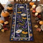 Fall Pumpkin Quilted Table Runner, Plaid Patchwork Farmhouse Decor, Autumn Sunflower Dining Table Runner, Rustic Kitchen Decor