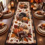 Quilted Football Fall Table Runner, Game Day Dining Decor