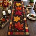 Quilted Maple Leaf Table Runner, Autumn Patchwork Thanksgiving Decor, Rustic Runner