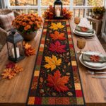 Quilted Maple Leaf Table Runner, Autumn Patchwork Thanksgiving Decor, Rustic Runner - Image 2