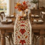 Autumn Maple Leaf Table Runner, Red Berry Botanical Runner, Vintage Thanksgiving Fall Decor - Image 4