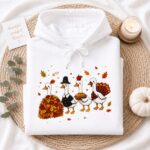 Thanksgiving Turkey Hoodie, Fall Pilgrim Turkey Sweatshirt, Autumn Pullover - Image 2