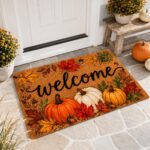 Fall Pumpkin Doormat Autumn Leaves Welcome Entrance Rug – Thanksgiving Porch Decor - Image 5