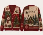 Christmas Cardigan Sweater, Snowman Holiday Knit, Christmas Tree Sweater, Cozy Winter Cardigan - Image 2
