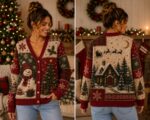 Christmas Cardigan Sweater, Snowman Holiday Knit, Christmas Tree Sweater, Cozy Winter Cardigan - Image 4
