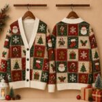 Christmas Cardigan Women, Festive Patchwork Sweater, Santa Snowflake Knit Cardigan - Image 3