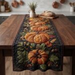 Harvest Pumpkin Quilted Table Runner Fall Leaves Decor, Thanksgiving Tablet - Image 2