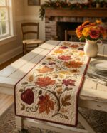 Fall Leaves Table Runner, Pumpkin Quilted Table Runner, Thanksgiving Dining Decor, Harvest Kitchen Decor - Image 3
