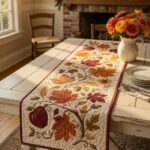Fall Leaves Table Runner, Pumpkin Quilted Table Runner, Thanksgiving Dining Decor, Harvest Kitchen Decor