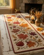 Fall Leaves Table Runner, Pumpkin Quilted Table Runner, Thanksgiving Dining Decor, Harvest Kitchen Decor - Image 2