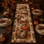 Quilted Fall Pumpkin Table Runner, Rustic Autumn Thanksgiving Dining Decor - Image 2