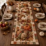 Quilted Fall Pumpkin Table Runner, Rustic Autumn Thanksgiving Dining Decor - Image 4