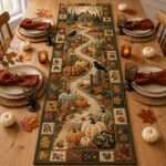 Quilted Fall Cabin Table Runner, Rustic Autumn Pumpkin Dining Table Decor - Image 4