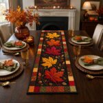 Quilted Maple Leaf Table Runner, Autumn Patchwork Thanksgiving Decor, Rustic Runner - Image 3