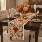 Autumn Maple Leaf Table Runner, Red Berry Botanical Runner, Vintage Thanksgiving Fall Decor - Image 3