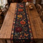 Fall Floral Quilted Table Runner, Autumn Dining Decor, Farmhouse Harvest Table Runner, Thanksgiving Kitchen Decor