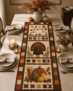 Thanksgiving Quilt Table Runner, Turkey Pumpkin Fall Table Decor, Harvest Farmhouse Runner, - Image 3