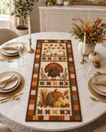Thanksgiving Quilt Table Runner, Turkey Pumpkin Fall Table Decor, Harvest Farmhouse Runner, - Image 5