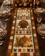 Thanksgiving Quilt Table Runner, Turkey Pumpkin Fall Table Decor, Harvest Farmhouse Runner, - Image 2