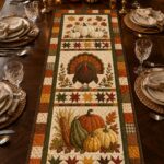 Thanksgiving Quilt Table Runner, Turkey Pumpkin Fall Table Decor, Harvest Farmhouse Runner,