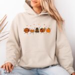 Cozy Fall Thanksgiving Hoodie  Cute Turkey Pumpkin