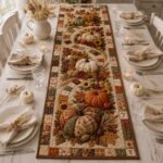 Quilted Fall Pumpkin Table Runner, Rustic Autumn Thanksgiving Dining Decor - Image 3