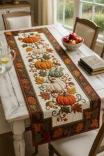 Pumpkin Quilted Table Runner, Fall Harvest Table Decor, Autumn Leaf Patchwork Runner - Image 3