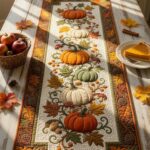 Pumpkin Quilted Table Runner, Fall Harvest Table Decor, Autumn Leaf Patchwork Runner