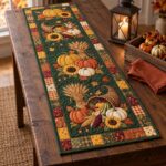 Fall Quilted Table Runner, Pumpkin Harvest Dining Decor, Thanksgiving Gift Sunflower Patchwork - Image 4