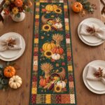 Fall Quilted Table Runner, Pumpkin Harvest Dining Decor, Thanksgiving Gift Sunflower Patchwork