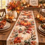 Fall Pumpkin Table Runner, Thanksgiving Table Decor, Dining Table Runner, Harvest Kitchen Decor - Image 4