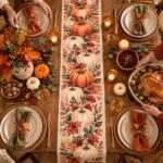 Fall Pumpkin Table Runner, Thanksgiving Table Decor, Dining Table Runner, Harvest Kitchen Decor