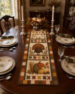 Thanksgiving Quilt Table Runner, Turkey Pumpkin Fall Table Decor, Harvest Farmhouse Runner, - Image 6