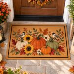 Pumpkin Fall Doormat, Sunflower Chickadee Welcome Mat, Thanksgiving Porch Mat