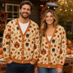 Thanksgiving Turkey Cardigan, Fall Pumpkin Knit Sweater, Autumn Harvest Button Up Cardigan - Image 4