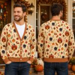 Thanksgiving Turkey Cardigan, Fall Pumpkin Knit Sweater, Autumn Harvest Button Up Cardigan - Image 3