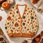 Thanksgiving Turkey Cardigan, Fall Pumpkin Knit Sweater, Autumn Harvest Button Up Cardigan - Image 5