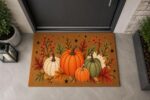 Fall Pumpkin Doormat, Autumn Door Mat, Harvest Welcome Mat, Thanksgiving Doormat