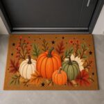 Fall Pumpkin Doormat, Autumn Door Mat, Harvest Welcome Mat, Thanksgiving Doormat
