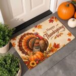 Happy Thanksgiving Turkey Doormat, Fall Harvest Pumpkin Autumn Maple Leaves Outdoor - Image 3