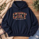 Plaid Fall Hoodie, Autumn Cozy Pullover, Cute Seasonal Hooded Sweatshirt, Retro Fall Sweatshirt - Image 2
