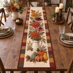 Fall Floral Pitcher Quilted Table Runner, Autumn Pumpkin Dining Decor - Image 4